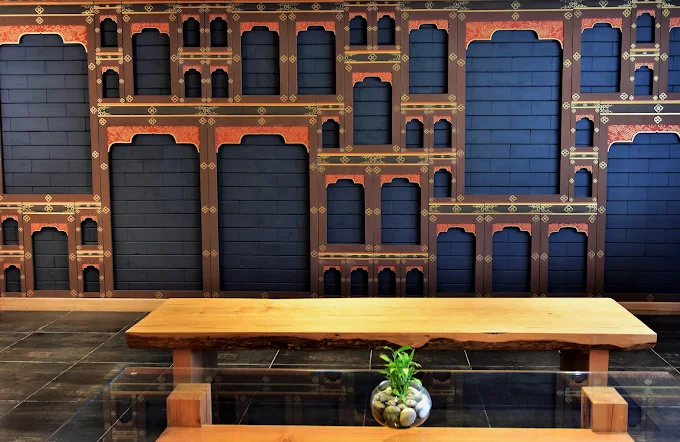 Traditional Bhutanese architectural wall feature